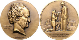 Frankfurt, Stadt. 
Medaillen auf Johann Wolfgang von Goethe. Bronzemedaille o.J. (v. R. B\'e9nard, nach der Medaille von David d´Angers) Faust und He...