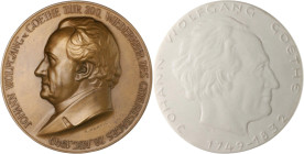 Frankfurt, Stadt. 
Medaillen auf Johann Wolfgang von Goethe. Lot von 4 Stücken: Einseitige, bronzierte Medaille o.J. (unsign.) Kopf mit Lebensdaten (...