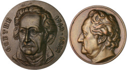 Frankfurt, Stadt. 
Medaillen auf Johann Wolfgang von Goethe. Lot von 2 Stücken: Bronzemedaille o.J. (v. Torff/Ball) 'Pfeiler, Säulen kann man brechen...