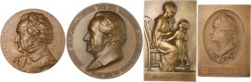 Frankfurt, Stadt. 
Medaillen auf Johann Wolfgang von Goethe. Lot von 4 Stücken: Einseitiger Abschlag einer Bronzeplakette o.J. (unsign.) Belorbeerter...
