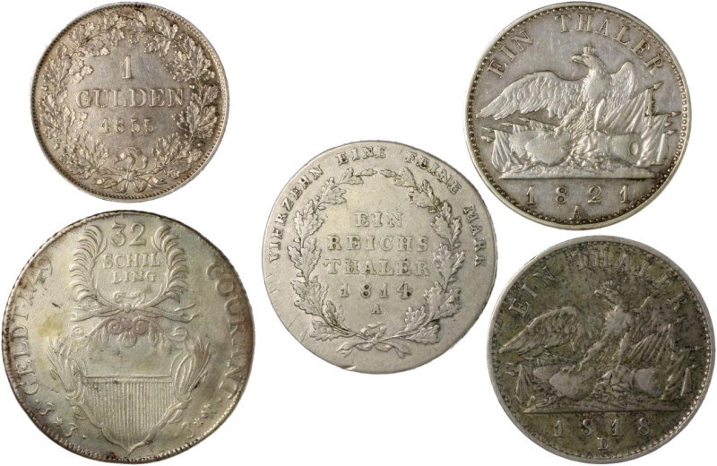 Deutsche Münzen bis 1871. 
Lot von 5 Stücken: Lübeck: 32 Schilling 1749 (ss-, k...