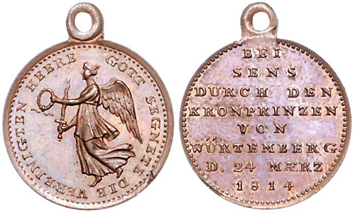 Napoleonische Befreiungskriege. 
Bronzemedaille 1814 (v. Loos) Sens. Sommer&nbs...