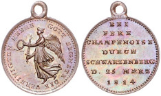 Napoleonische Befreiungskriege. 
Bronzemedaille 1814 (v. Loos) F\'e8re Champenoise. Sommer&nbsp;165/47. mit Öse 15,3&nbsp;mm, 1,57&nbsp;g. . 

PP