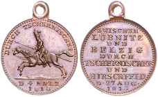 Napoleonische Befreiungskriege. 
Bronzemedaille 1813 (v. Loos) Lübnitz/Belzig, Variante: ohne Victoria, aber mit Rs. von Nr. 166/1 DURCH TSCHERNISCHE...