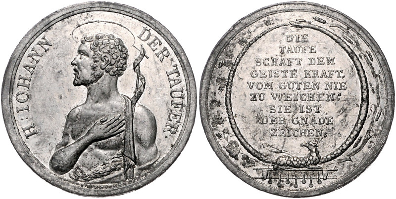 Zinnmedaille (v. Lang) Johannes der Täufer / Die Taufe schaft dem Geiste Kraft. ...