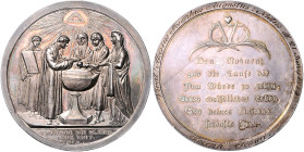 Silbermedaille o.J. (sign. C G) Taufszene EIN HERR EIN GLAUBE EINE TAUF., mit rückseitiger Randgravur: 'Vivat! Aloisius Josephus Augustus : Natus 21. ...