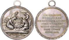 Silbermedaille o.J. (v. Stuckhart) DAS WORT IST FLEISCH GEWORDEN, mit Gravur auf Tragerahmen: MARIA CATHARINA IOSEPHA ZOBEL GETAUFT BEI ST. THOMAS IN ...