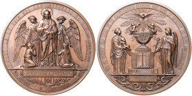 Bronzemedaille o.J. (v. Desaide-Roquelay) auf die Taufe, Kommunion und Firmung, graviert für JOSEPH MARCHANDISE 1859/1871, i. Rd: Füllhorn CUIVRE. 69,...