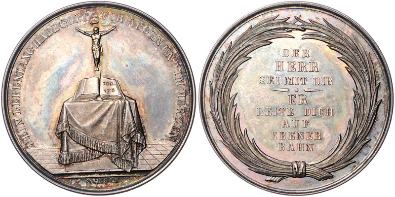 Silbermedaille o.J. (v. Loos) DEIN LEBEN LANG HAB GOTT VOR AUGEN UND IM HERZEN. ...