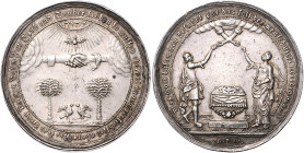 Silbermedaille o.J. (um 1750 v. R.P. Wahl) auf die Liebe und Ehe. GPH&nbsp;4121, Feill&nbsp;4182. selten 42,8&nbsp;mm, 29,05&nbsp;g. . 

ss