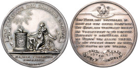Silbermedaille (1791) (v. Berckel/Lageman) auf die Silberhochzeit von IBALT HUBNER EN MARIA GEKIER. Bemolt&nbsp;1463. mit gravierten Daten 38,9&nbsp;m...