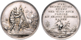 Silbermedaille o.J. v. Loos) auf die Liebe zwischen Eltern und Kindern 'WER SEINEN VATER EHRET.'. Sommer&nbsp;B18. winz. Rf. u. Kr. 36,2&nbsp;mm, 14,0...