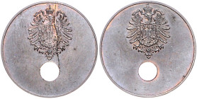 Kleinmünzen. 
20 Pfennig Probe o.J. beidseitig Adler des 20 Pfennig-Stücks auf gelochtem Bronzeschrötling. Eine Seite mit Stempelriss. Jaeger&nbsp;zu...