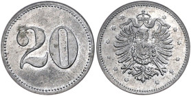 Kleinmünzen. 
20 Pfennig Gestaltungsprobe o.J. Große Wertzahl im Perlkreis, Adler umgeben von Sternen. Jaeger&nbsp;zu&nbsp;6, Schaaf&nbsp;-&nbsp;(vgl...