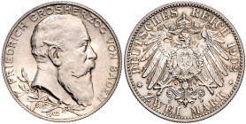 Baden. 
Friedrich I. 1856-1907. 2 Mark 1902 (G) Zum 50-jährigen Regierungsjubiläum. Jaeger&nbsp;30. . 

st-/st