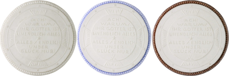 Lot von 9 Stücken: Pössneck: 3 weiße Porzellanmedaillen 1923 zur Goethe-Gedenkfe...