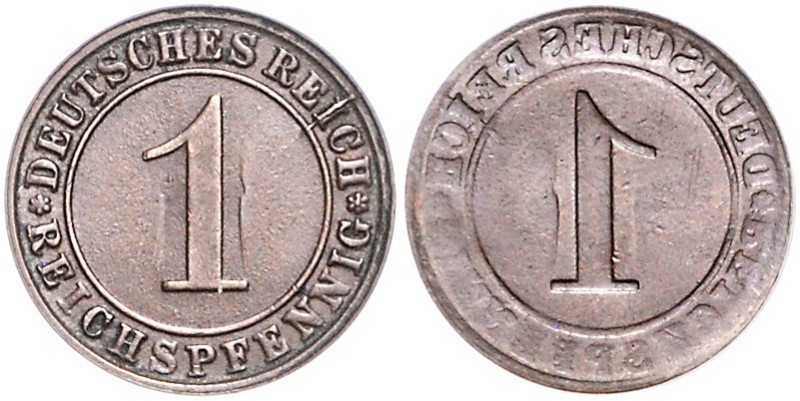 1 Pfennig o.J. Fehlprägung: Zweimal Wertseite, einmal incus. Jaeger&nbsp;zu&nbsp...