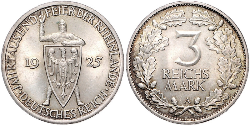 3 Reichsmark 1925 A Zur Jahrtausendfeier der Rheinlande. Jaeger&nbsp;321. . 

...