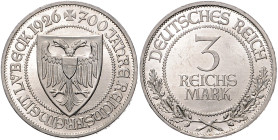 3 Reichsmark 1926 A 700 Jahre Reichsfreiheit Lübeck. Jaeger&nbsp;323. . 

vz-st/st