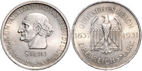 3 Reichsmark 1931 A Zum 100. Todestag des Freiherrn vom und zum Stein. Jaeger&nbsp;348. . 

vz-st