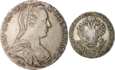 Haus Habsburg. 
Maria Theresia 1740-1780. Lot von 2 Stücken: Taler '1780' S.F. London. Brb. n. r., Brosche oval mit 9 Perlen, das G in D.G. mit breit...