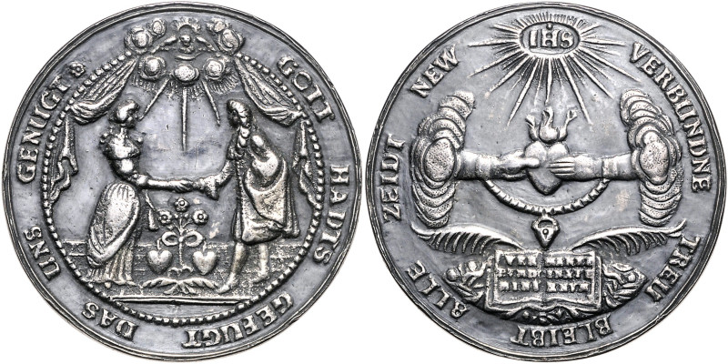 Polen-Danzig. 
Große Hochzeitsmedaille o.J. GOTT HADTS GEFUGT DAS UNS GENUGT / ...