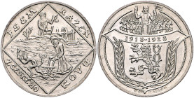 Tschechoslowakei. 
Silbermedaille o.J. (v. Spaniel) auf den 10. Jahrestag der Republik 1918-1928, mit Punze K und 987. 33,8&nbsp;mm, 20,03&nbsp;g. . ...