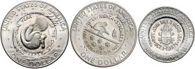 Vereinigte Staaten von Amerika. 
Lot von 3 Stücken: Kennedy 1/2 Dollar 1967 mit Gegenstempel: USA-Besuch von Johannes Paul II., Eisenhower Dollar 197...