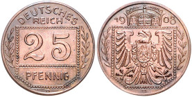 Medaillen von Karl Goetz. 
25 Pfennig 1908 D Probeprägung in Kupfer. Kienast&nbsp;78, Schaaf&nbsp;18G30, Jaeger&nbsp;zu&nbsp;18. zaponiert 4,23&nbsp;...