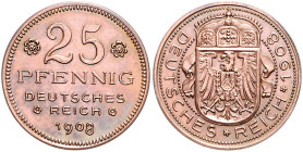 Medaillen von Karl Goetz. 
25 Pfennig 1908 D Probeprägung in Kupfer. Kienast&nbsp;78, Schaaf&nbsp;18G5, Jaeger&nbsp;zu&nbsp;18. zaponiert 4,27&nbsp;g...
