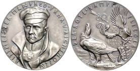 Medaillen von Karl Goetz. 
Silbermedaille 1918 auf den Tod von Rittmeister Manfred Freiherr von Richthofen, mit Abschusszahl 80 und richtigem Datum (...