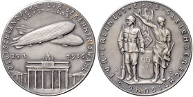 Medaillen von Karl Goetz. 
Silbermedaille 1936 auf die Deutschlandfahrt von LZ 127 und LZ 129, i. Rd: BAYER. HAUPTMÜNZAMTSILBER 900f. Kienast&nbsp;51...