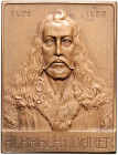 Personenmedaillen. 
Dürer, Albrecht *1471 +1528. Bronzeplakette o.J. (v. M.&W.) Erinnerung an den Künstler, mit Lebensdaten, aus der Serie 'Berühmte ...