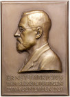 Personenmedaillen. 
Fabricius, Ernst *1857 +1942. Einseitige Bronzeplakette 1927 (v. Kraumann) auf seinen 70. Geburtstag, Rs: Herstellerstempel C. Po...