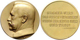 Personenmedaillen. 
Hindenburg, Paul von Beneckendorff und von *1847 +1934. Vergoldete Bronzemedaille o.J. (1925) (v. LH=Ludwig Habich) auf seinen An...