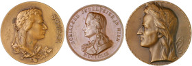 Personenmedaillen. 
Schiller, Friedrich von *1759 +1805. Lot von 3 Bronzemedaillen: 1859 (v. Radnitzky) auf die Schillerfeier in Wien (f.st 25,9mm 9,...