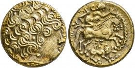CELTIC, Northwest Gaul. Aulerci Eburovices. Late 2nd to first half of 1st century BC. Half Stater (Gold, 15 mm, 3.69 g, 12 h), 'au loup' type. Celtici...
