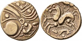 CELTIC, Northwest Gaul. Aulerci Eburovices. Late 2nd to first half of 1st century BC. Half Stater (Gold, 17 mm, 3.15 g, 10 h), 'au sanglier' type. Cel...