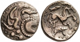 CELTIC, Northwest Gaul. Aulerci Eburovices. Late 2nd to first half of 1st century BC. Quarter Stater (Electrum, 12 mm, 1.51 g, 3 h), 'au sanglier' typ...
