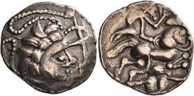 CELTIC, Northwest Gaul. Namnetes. Late 2nd to mid 1st century BC. Stater (Electrum, 22 mm, 6.78 g, 12 h), 'a l'hippophore - au globule en cemier' type...
