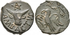CELTIC, Northeast Gaul. Mediomatrici. Circa 60-30/25 BC. Unit (Potin, 16 mm, 2.97 g, 10 h), Ambactus. AMBACTVS Bucranium facing; above, pentagram. Rev...