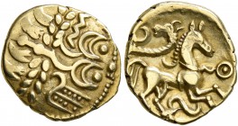CELTIC, Northeast Gaul. Uncertain tribe. Circa 60-30/25 BC. Quarter Stater (Gold, 12 mm, 1.43 g, 2 h), 'au petit serpent cornu' type. Devolved and dis...