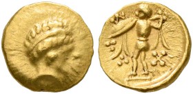 CELTIC, Central Europe. Boii. 2nd century BC. 1/24 Stater (Gold, 7 mm, 0.35 g, 12 h), early Athena-Alkis-series. Laureate head of Apollo (?) to right....