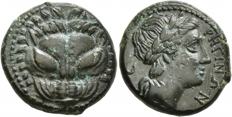 BRUTTIUM. Rhegion. Circa 351-280 BC. AE (Bronze, 20 mm, 7.51 g, 3 h). Lion's mas...