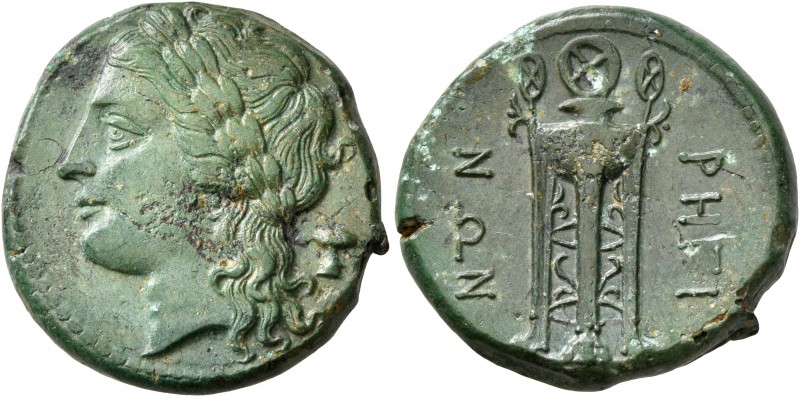 BRUTTIUM. Rhegion. Circa 260-215 BC. AE (Bronze, 21 mm, 8.01 g, 4 h). Laureate h...
