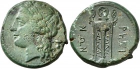 BRUTTIUM. Rhegion. Circa 260-215 BC. AE (Bronze, 21 mm, 8.01 g, 4 h). Laureate head of Apollo to left; behind, poppy head. Rev. PHΓI-NΩN Tripod. HN It...