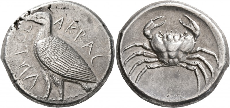 SICILY. Akragas. Circa 470/465-440s. Tetradrachm (Silver, 26 mm, 17.24 g, 12 h)....