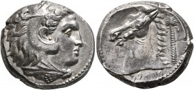 SICILY. Entella (?). Punic issues , circa 300-289 BC. Tetradrachm (Silver, 24 mm, 17.04 g, 11 h). Head of Herakles-Melqart to right, wearing lion skin...