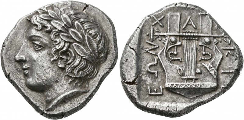 MACEDON, Chalkidian League. Circa 390 BC. Tetradrachm (Silver, 25 mm, 14.29 g, 3...