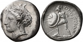LOKRIS. Lokris Opuntii. Circa 340s BC. Drachm (Silver, 20 mm, 5.46 g, 3 h). Head of Demeter to left, wearing wreath of grain leaves, pendant earring a...